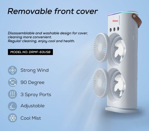 Double Head AC/DC Air Cooling Mist Fan with Remote - Image 3