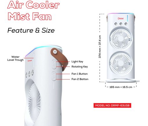 Double Head AC/DC Air Cooling Mist Fan with Remote - Image 4